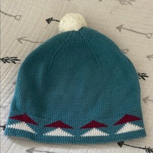 Kids Teal Pendleton -Pom Beanie with Geometric Trim